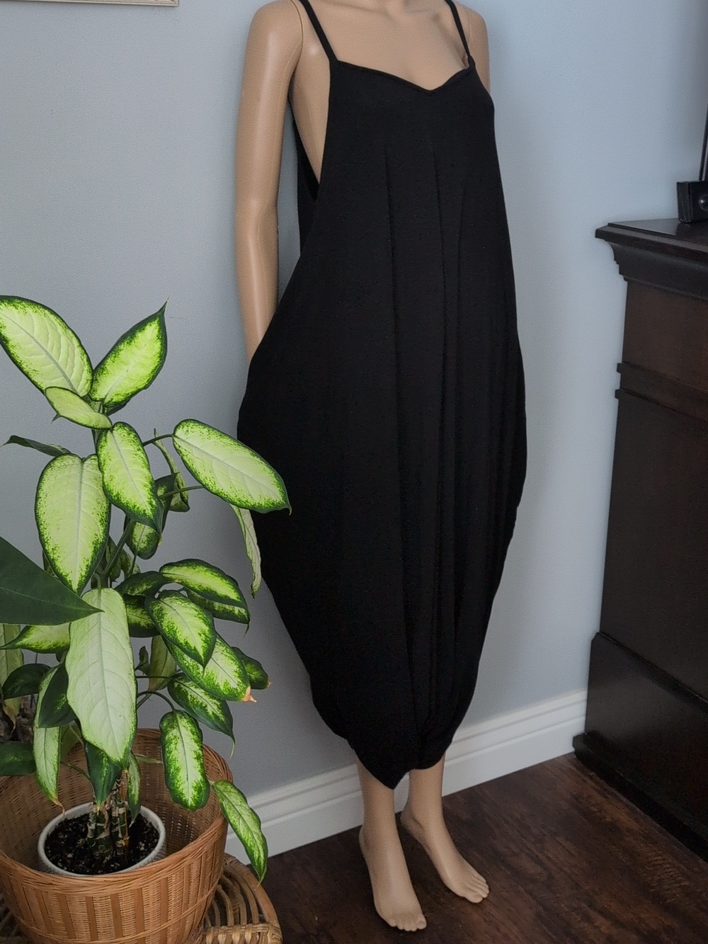 Smash + Tess Boho Lagenlook Black Haren Drop Crotch Jumpsuit Romper SZ L - Picture 4 of 13